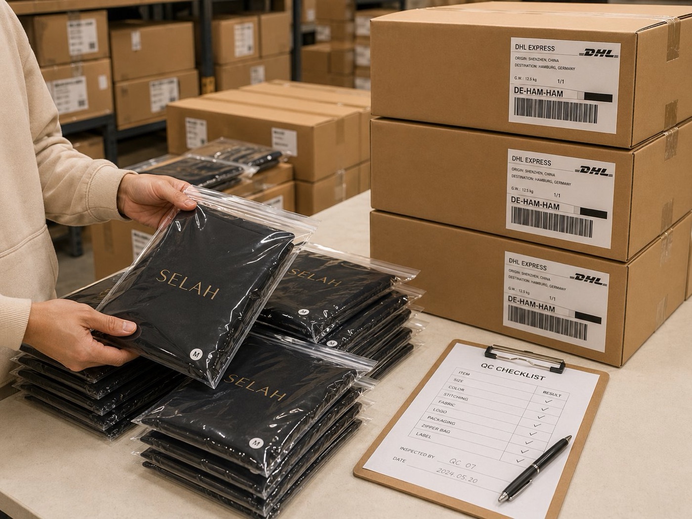 Final QC and retail-ready packing before courier export