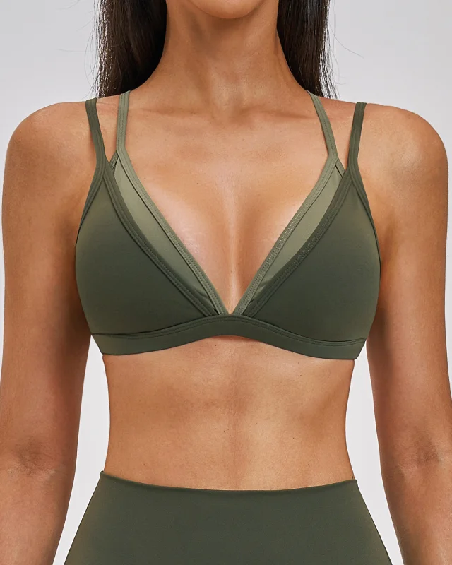 Color Block Fake Two Piece Crisscross Back Sports Bra