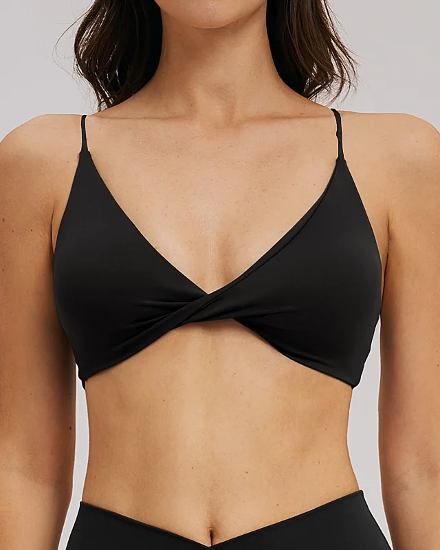 Brushed V-Neck Thin Strap Back Sports Bra