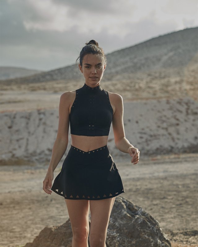 Hollow Back High Neck Yoga Tennis Skirt Set