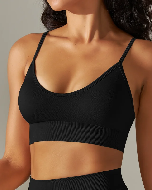 Seamless Solid Backless Strapless Wire-Free Sports Bra