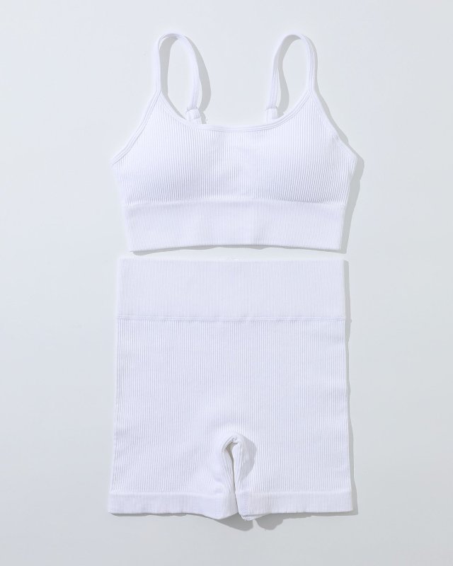 Seamless Knit Camisole Bra Shorts Yoga Set