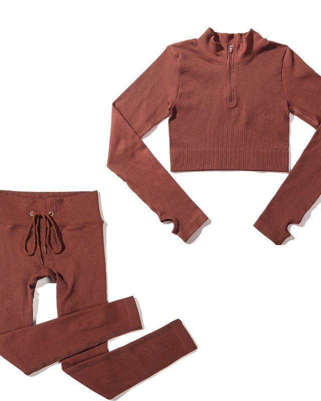 Seamless Drawstring Zipper Long Sleeve Yoga Set