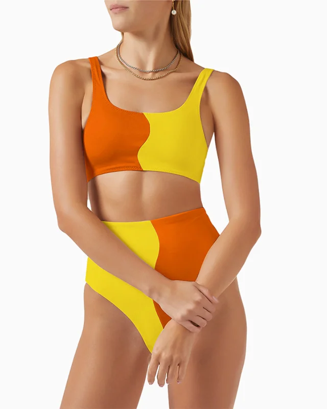 Color Block High Waist Two Piece Bikini Set