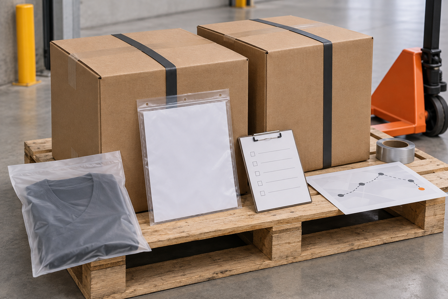 Activewear cartons and documents prepared for freight handover