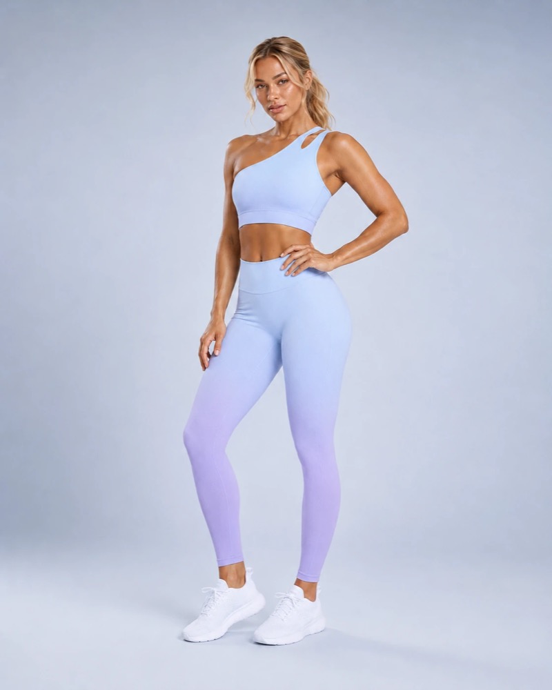 One-shoulder cutout bra and ombre gradient leggings set